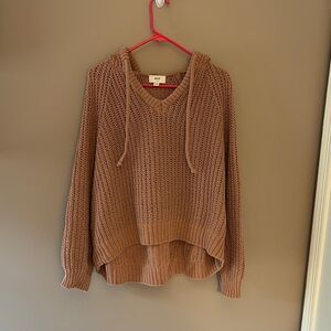 Aerie Tan V-Neck Sweater with Ribbed Knit